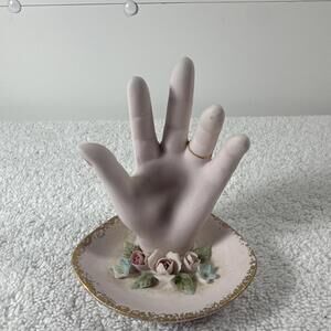 Vintage Lefton Japan Hand Painted Ring Holder Trinket Dish Flowers #1444